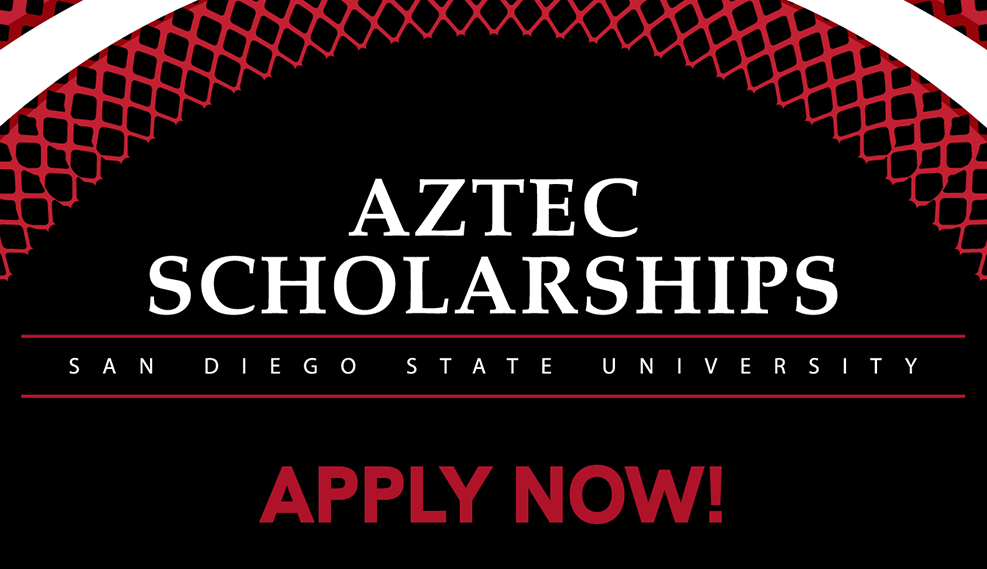 Aztec Scholarships branding graphic with the words Apply Now!.