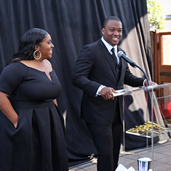 Christian Onwuka and Toni Sparrow deliver student welcome.