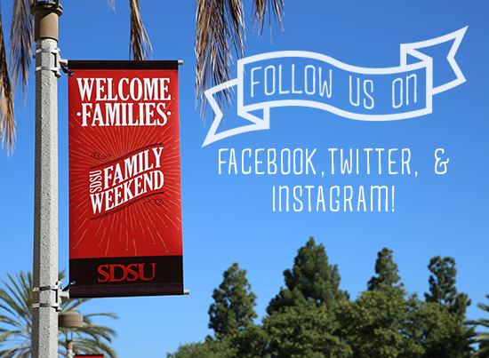 Welcome Families - family weekend. Follow us on Facebook, Twitter, Instagram!