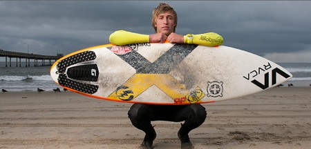 Josh Morse with surfboard