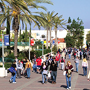 students walking in student walkway