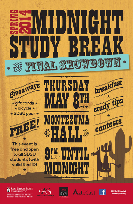 Spring 2014 Midnight Study Break poster