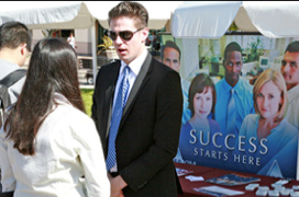 Career Fair people talking and success starts here poster