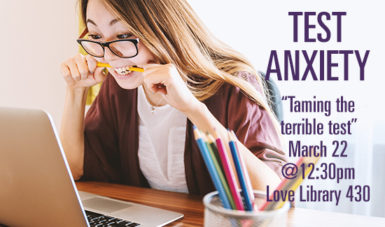 student chewing pencil at laptop - Test Anxiety