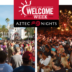 students at hepner hall and students at Aztec Nights with ferris wheel