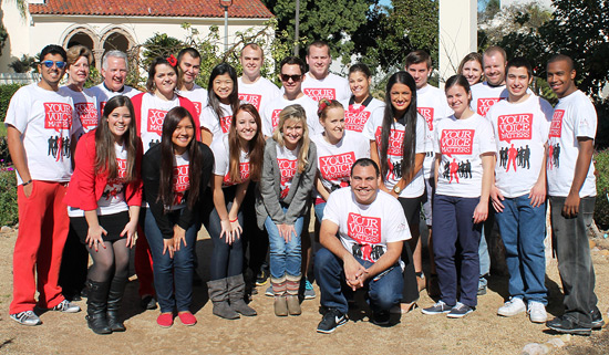 Group of students wearing Your Voice Matters shirts